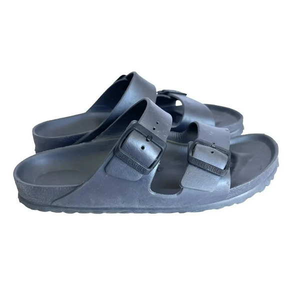 Birkenstock Sandals Women’s 40 Arizona Birko Flor Slip On Strap Slide Grey Flats - Picture 3 of 5